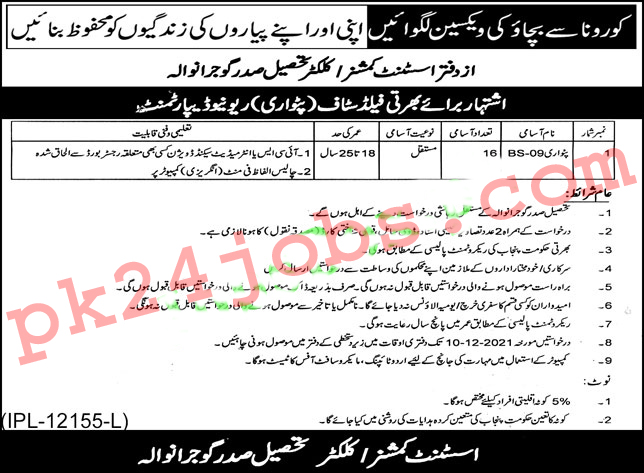 Punjab Revenue Jobs 2022 – Government Jobs 2022