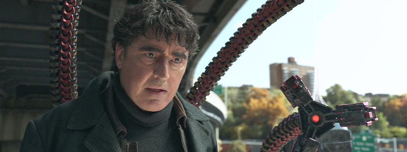 A closeup on Doctor Otto Octavius' face.