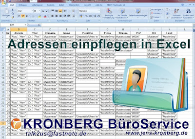 Adressen einpflegen in Excel KRONBERG BüroService Schreibbüro DACH