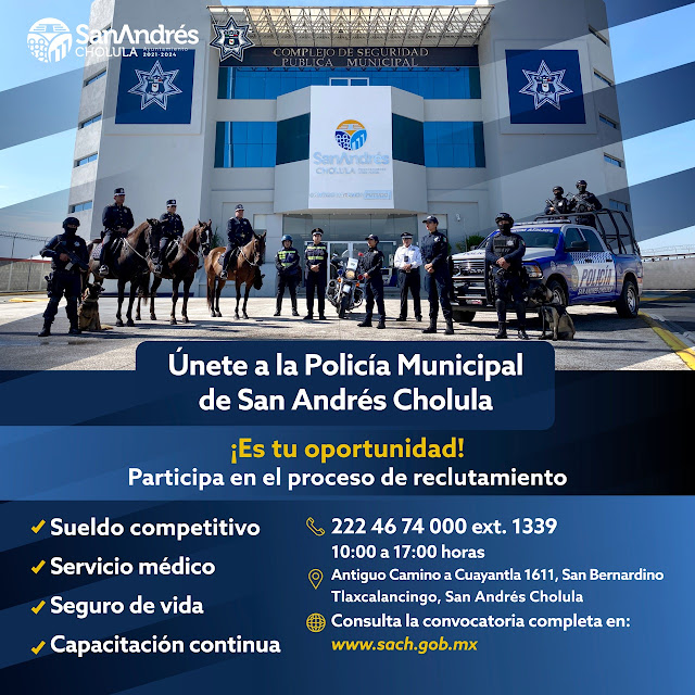 Lanza policía municipal de San Andrés Cholula convocatoria de reclutamiento
