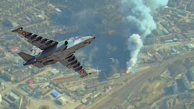 Russian SU-25 fighter jet destroys Ukrainian military arsenal