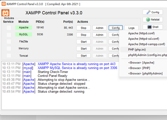 ci4 codeigniter 4 xampp control panel