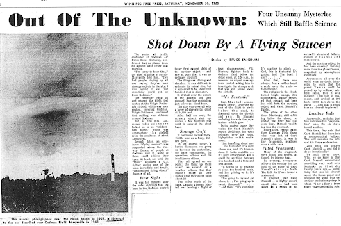 Shot Down By a Flying Saucer - Winnipeg Free Press 11-30-1968