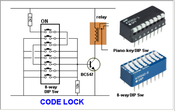 code lock circuit şifreli röle on off