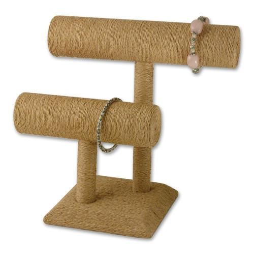 #NDF572 Paper Twine-Wrapped Double T-Bar Bracelet Display
