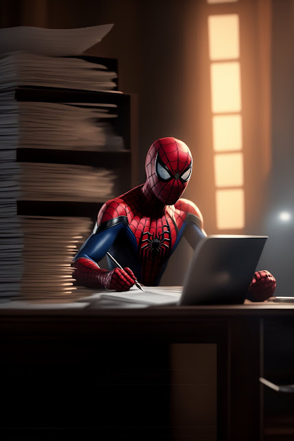 spider man working in front of macbook writing wallpaper