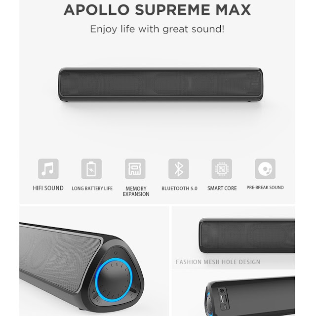 Apollo Supreme Max Wireless Soundbar Super Bass Bluetooth Speaker 20w Large Battery with USB FM