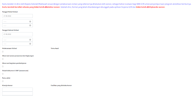 Pengisian Kartu Kendali Online Setelah Visitasi Asesor