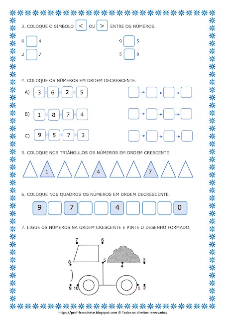 ATIVIDADES - ORDEM CRESCENTE E DECRESCENTE – 1° E 2º ANO