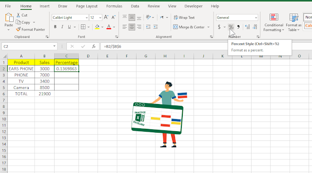 كيفية حساب النسبة المئوية في برنامج مايكروسوفت Excel
