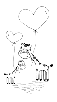 Giraffes with heart balloons coloring page