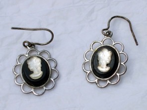 drop cameo earrings silver and black