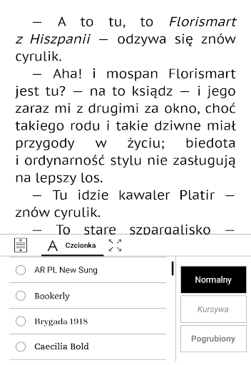 PocketBook InkPad Lite – ustawienia kroju czcionki w e-booku