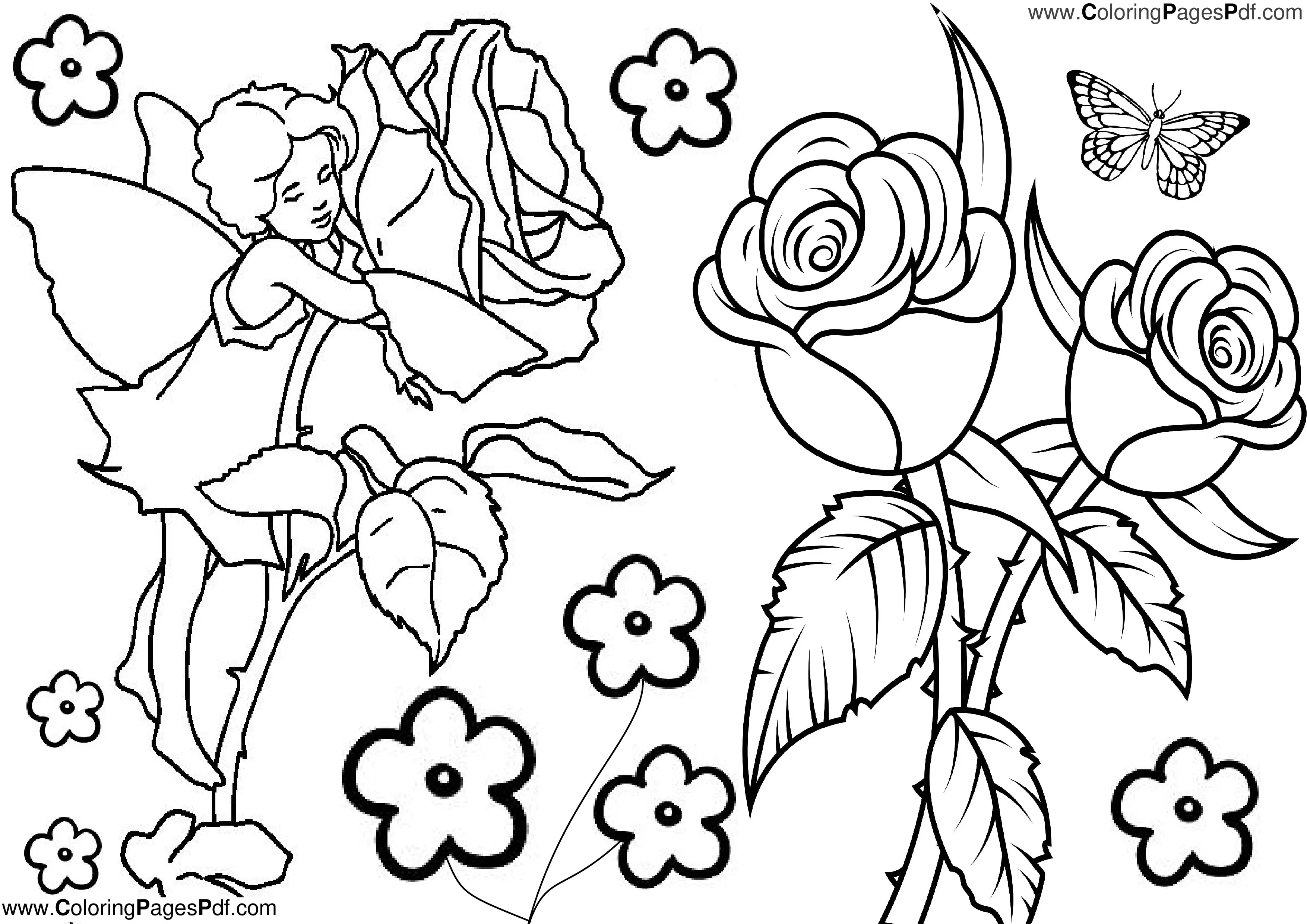 Rose coloring pages for kids