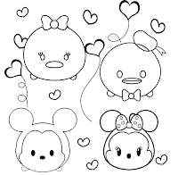 Tsum Tsum coloring page: Mickey and Minnie Mouse, Donald and Daisy Duck