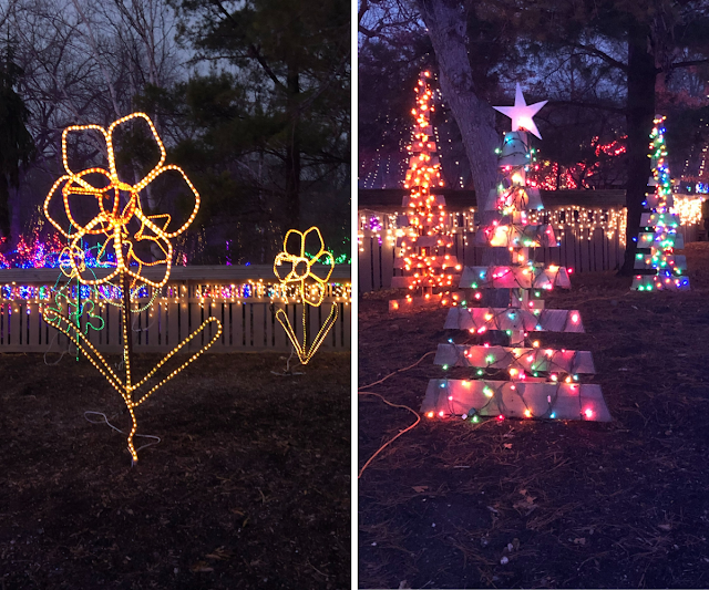 The sweet daffodils represent some of the returning pieces from the original Holiday Light Schow. The rustic, wooden trees add another layer to nature and lights!