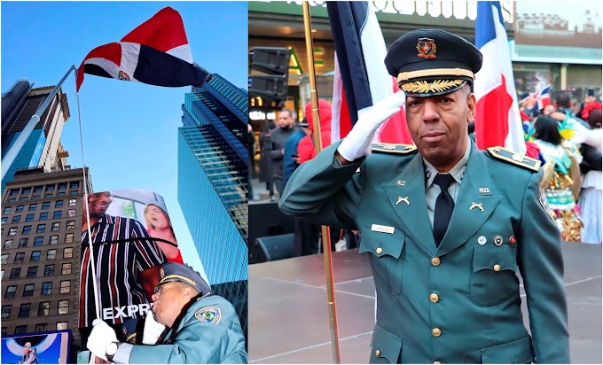 Ex policía dominicano del NYPD y Mayor de la PN David Vargas hace historia al izar la bandera dominicana por primera vez en Times Square 