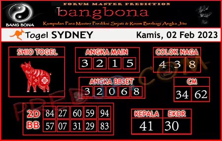 Prediksi Bang Bona Sydney Kamis 02 Februari 2023