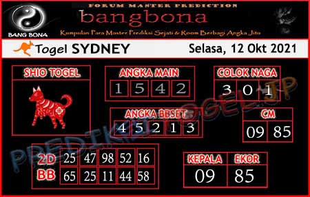 Prediksi Bangbona Togel Sidney Selasa 12 Oktober 2021