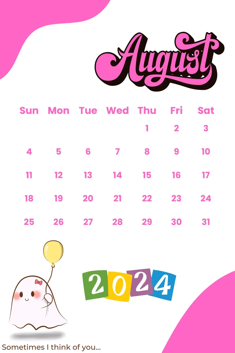 iPhone August 2024 Calendar Cute Wallpaper