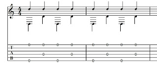 Melody notes played as quarter notes on each beat of the bar