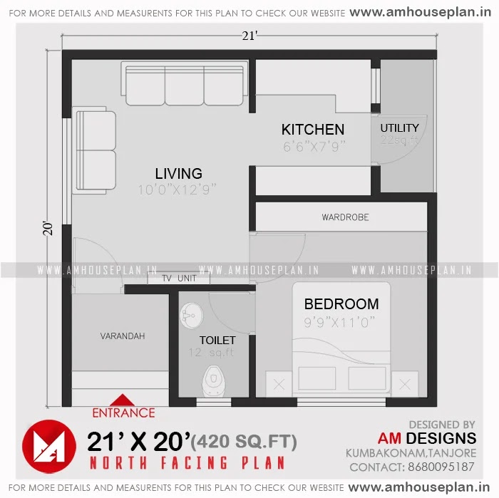 21 x 20 Small Individual one bedroom house 500 sq ft