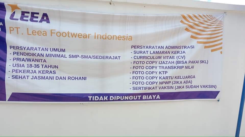 loker pt leea footwear indonesia tegal 2022