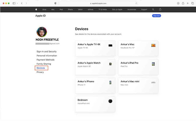 جميع أجهزة Apple الخاصة بك على موقع Apple ID الإلكتروني