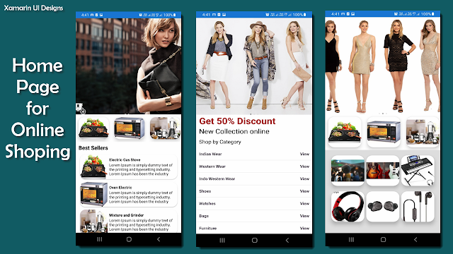 Home page for online shopping using xamarin form