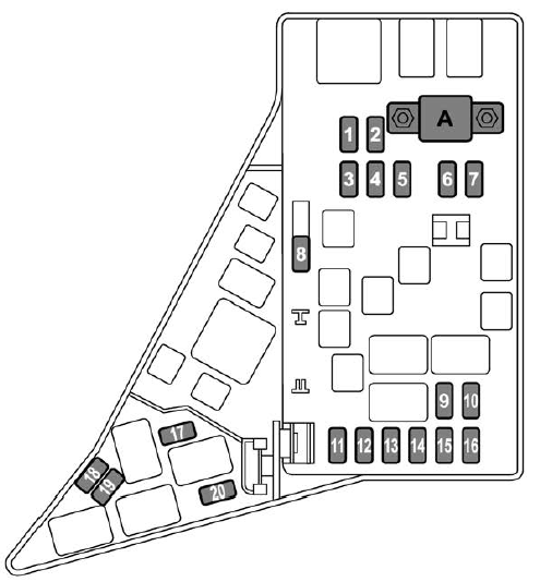 Engine Compartment Fuse Panel Diagram - Except STI (A - Main Fuse)