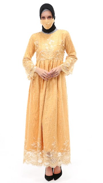Evernoon Araya Gamis Tulle Wanita Muslimah Long Dress Modern Regular Fit - Gold