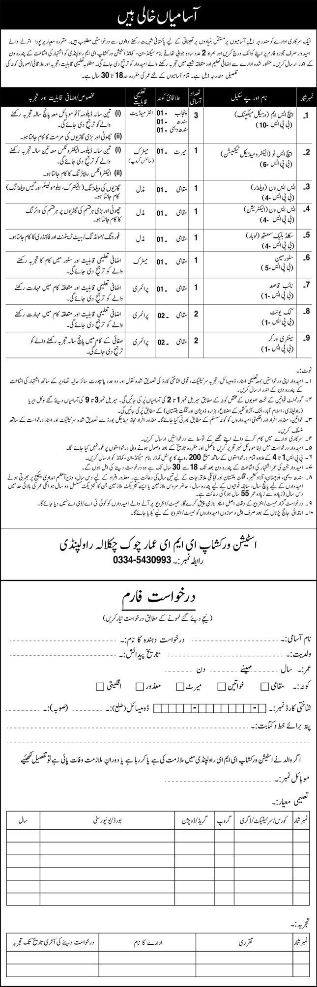 Pakistan Army Station Workshop EME Chaklala Rawalpindi Jobs 2021 | Latest Job in Pakistan