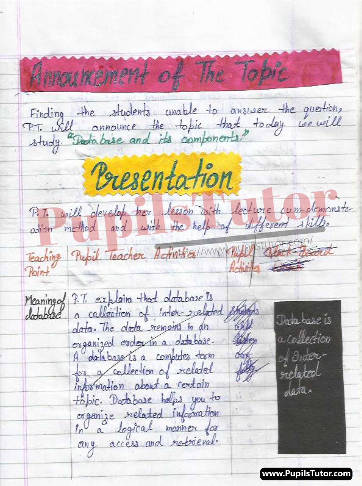 Computer Lesson Plan On Computer Database For Class/Grade 9 To 12 For CBSE NCERT School And College Teachers  – (Page And Image Number 3) – www.pupilstutor.com