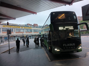 Arrival at Blogna Bus terminal to board the transit bus to Rimini.