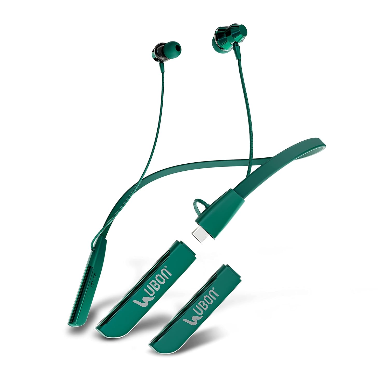 UBON CL-35 in-Ear Bluetooth Neckband with Dual Battery Backup, Fast Charging Up to 100 Hrs Playtime, Real Stereo Sound & High Bass, Noise Isolating, Removable Battery, Frequency 20Hz~20KHz (Green)