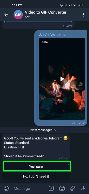 تحويل الفيديو إلى GIF في Telegram