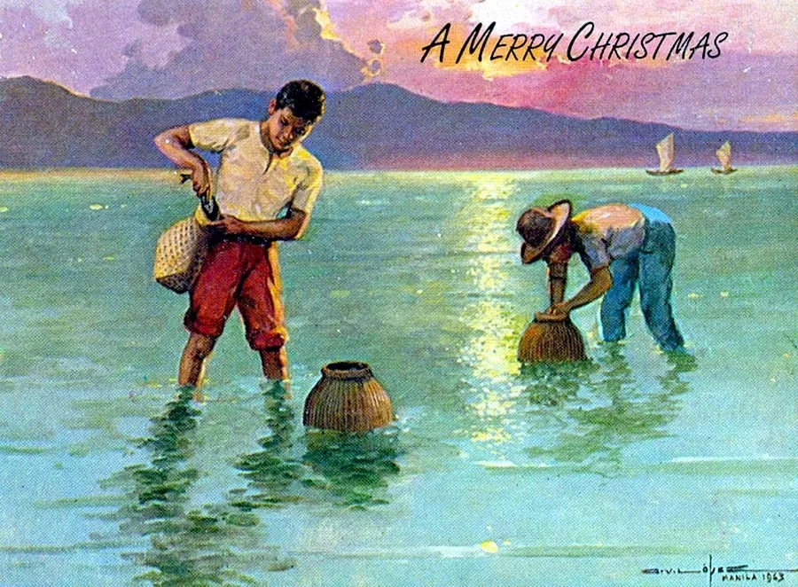 paskong pinoy vintage greeting card mga batang mangingisda