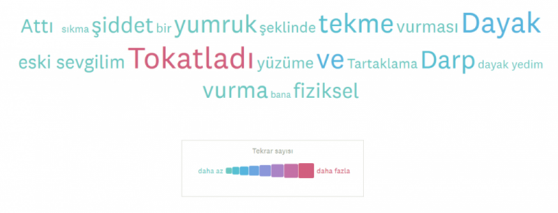 Fiziksel şiddete uğrayanların cevaplarından oluşturulan sözcük bulutu