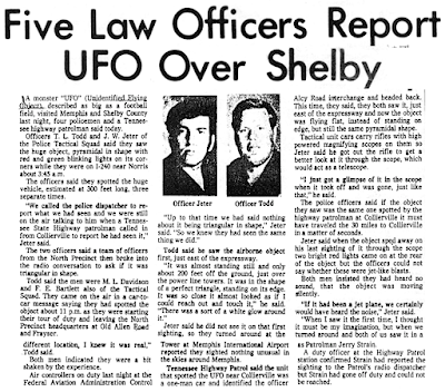 Five Law Officers Report UFO Over Shelby  - Memphis Press-Scimttar 5-17-1977