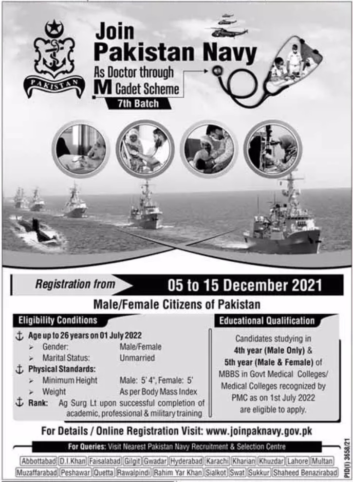 Pak Navy Doctor and M Cadet Scheme 2021