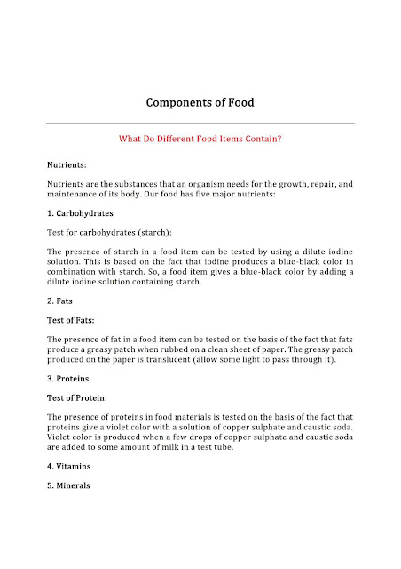 NCERT Class 6 Science Chapter 2 Components of Food Notes PDF Download