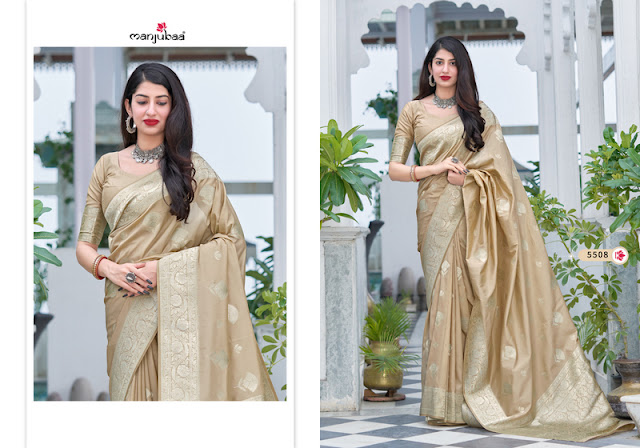 Beige color malashree silk woven zari work saree