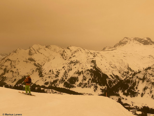 Bild ohne Filter: Saharastaub im Arlberggebiet (Foto: 15.03.2022)
