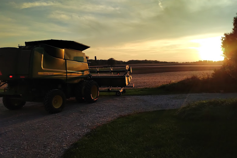 Combine at dusk