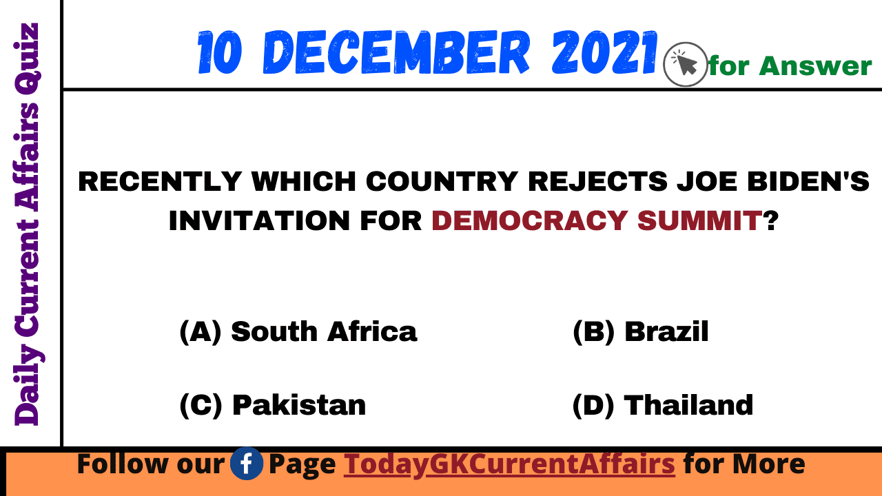 Today GK Current Affairs on 10th December 2021