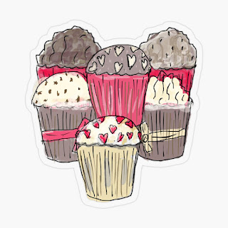 Sticker showing six cute illustrated chocolates.