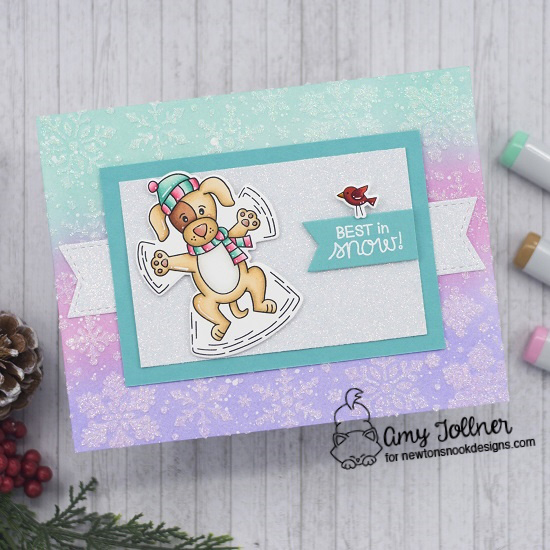 Snow Angel Puppy Stamp and Die Set, Festive Fawns Stamp and Die Set, Snowfall Stencil, Frames and Flags Die Set by Newton's Nook Designs #newtonsnook #handmade