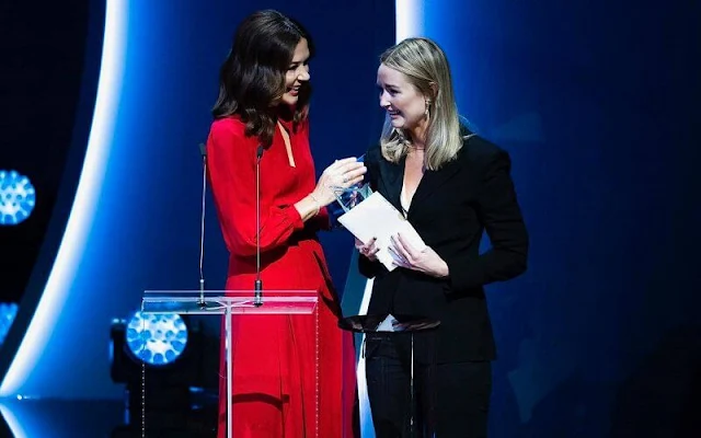 Raquel Diniz Armonia Dress. Crown Princess Mary wore a red silk georgette dress by Raquel Diniz. Marianne Dulong earrings