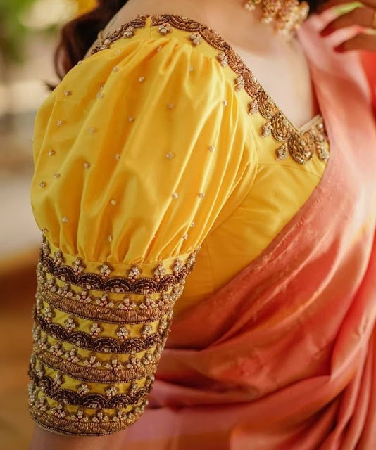 Yellow Bridal Sleeve Blouse Design