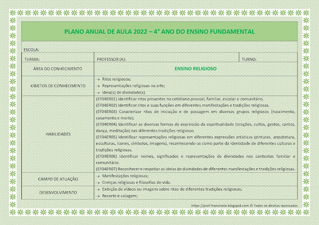 Planejamento Anual 4º ano Alinhado à BNCC